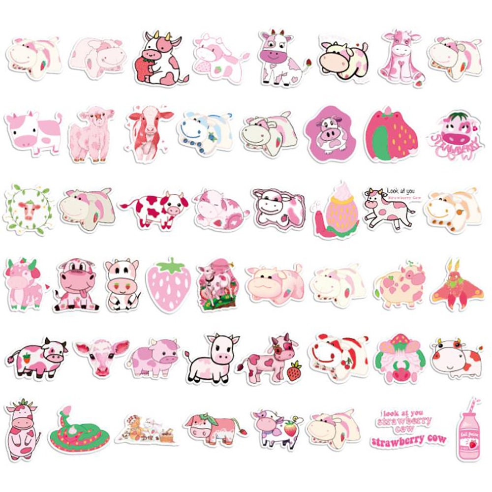 50 PCS Pink Strawberry Cows Matte Stickers for DIY Skateboard - Etsy