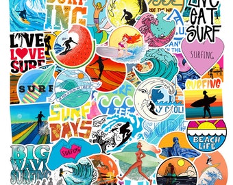 50 PCS Outdoor Summer Surf Beach Stickers For Laptop Car Motorcycle Phone Skateboard Travel Luggage DIY [BP1002YL]