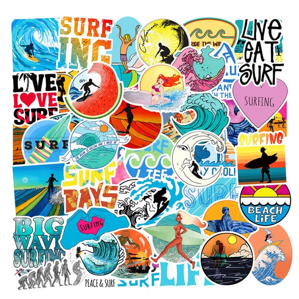 50 PCS Outdoor Summer Surf Beach Stickers For Laptop Car Motorcycle Phone Skateboard Travel Luggage DIY [BP1002YL]