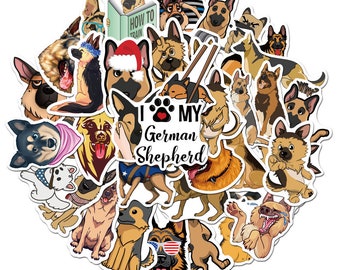 50 PCS Cute Animal German Shepherd Dog Vinyl Matte Stickers For DIY Car Scrapbooking Laptop Guitar [BP1007YL]