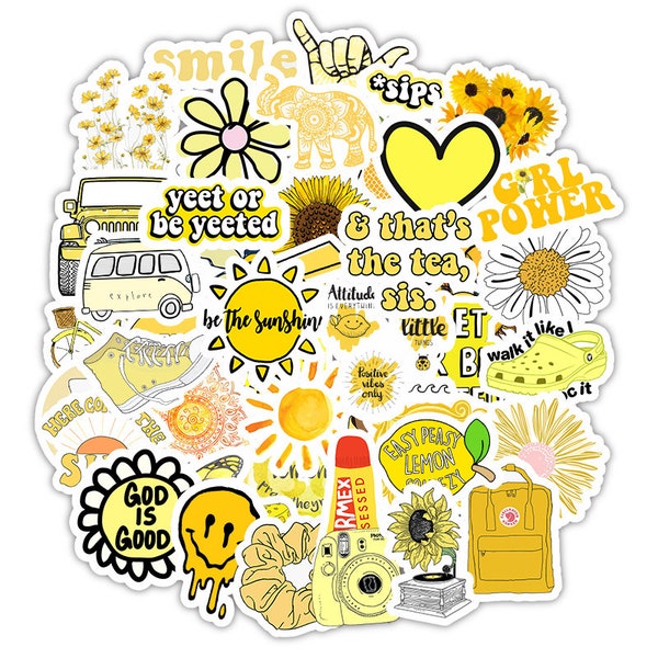 50 PCS Yellow stickers for laptop water bottle easy to remove waterproof [BP2008CJ]