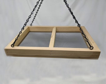 Hanging Feeder - Wooden Bird Seed Feeder with Chain Hanger - Large - Great Family Gift - Handmade in the USA