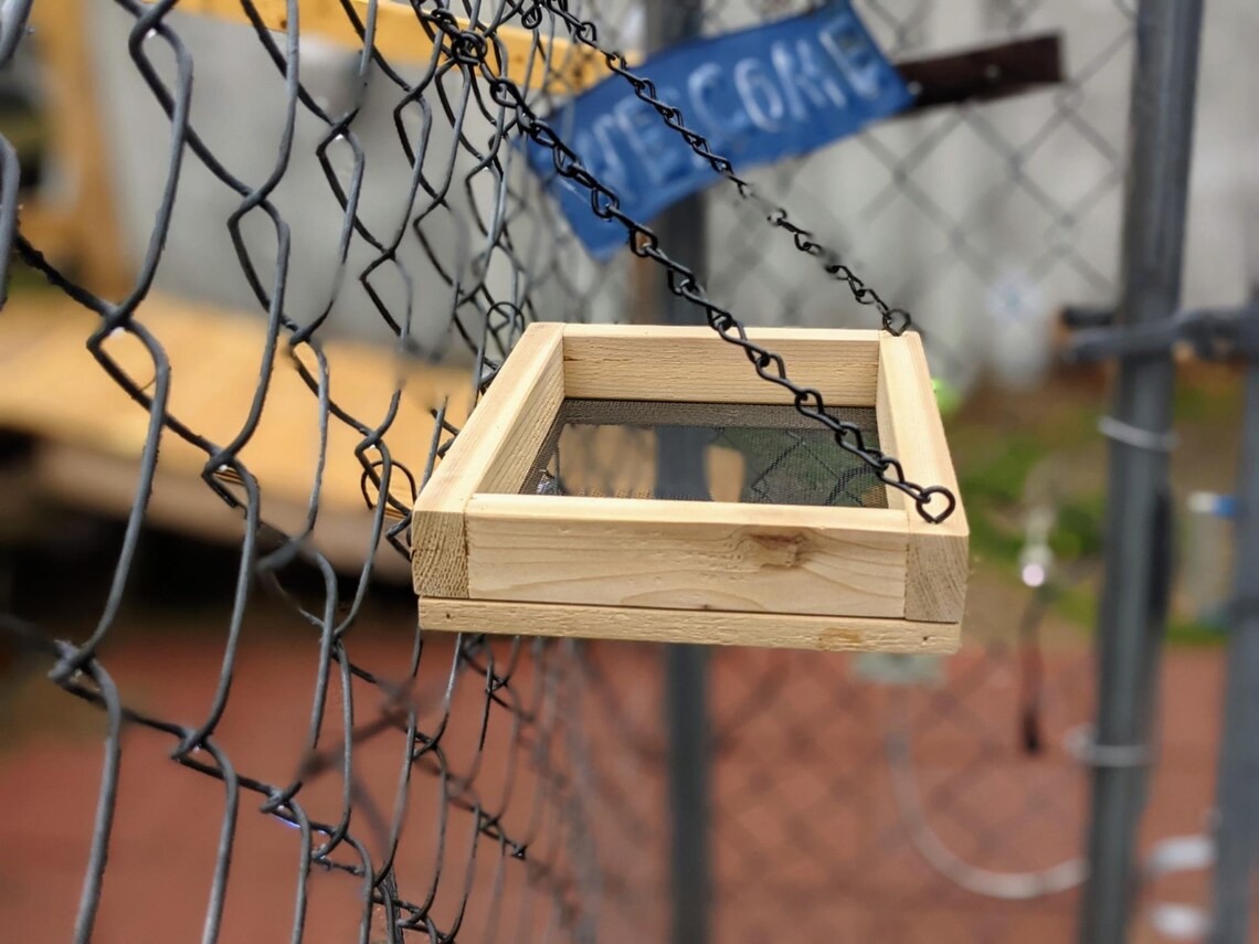 Fence Feeder Cedar Bird Seed Feeder With Hooks/chain Small Etsy