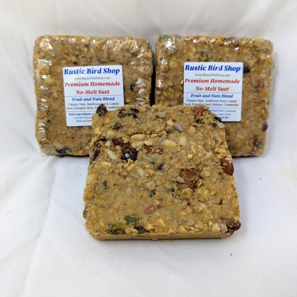 Premium Homemade No-Melt Suet - Fruit and Nuts Blend - 4 pack - Handmade in the USA