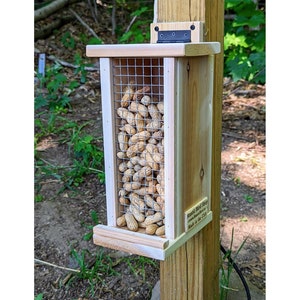 Wooden Squirrel Chipmunk Feeder with Hardware Cloth Front - Great for peanuts - Fun Family Gift - Handmade in the USA