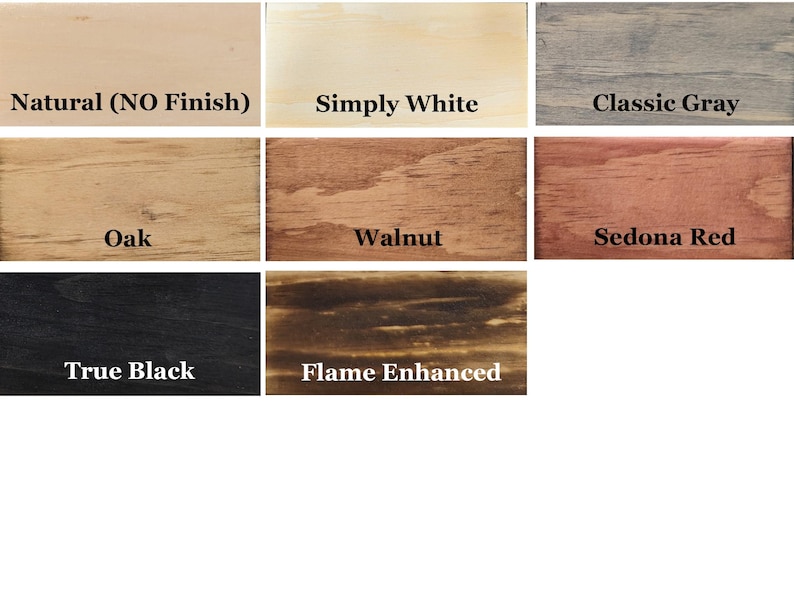 Puede incluir: Carta de colores de tinte para madera que muestra 10 colores de tinte para madera diferentes: Natural (SIN acabado), Blanco simple, Gris cl&aacute;sico, Roble, Nogal, Rojo Sedona, Negro verdadero y Llama realzada.