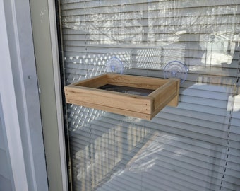 Window Feeder - Wooden Bird Seed Feeder with Suction Cups - Small - Great Family Gift - Handmade in the USA