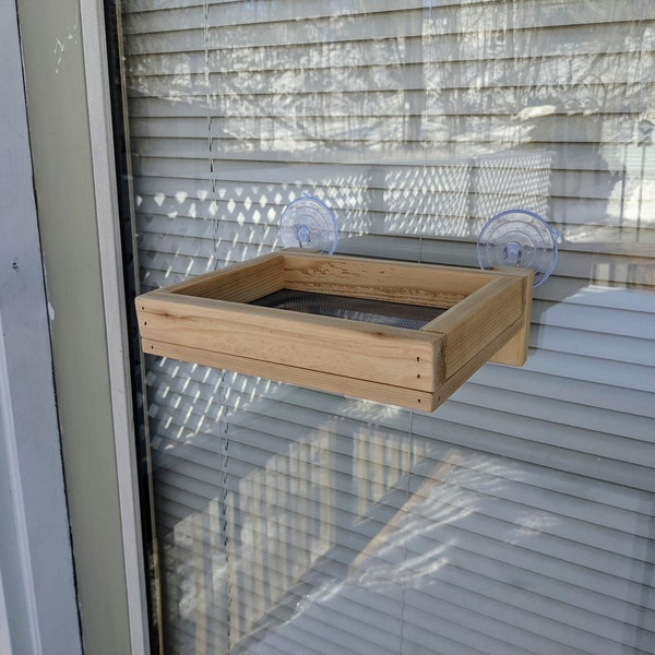 Window Feeder - Wooden Bird Seed Feeder with Suction Cups - Small - Great Family Gift - Handmade in the USA