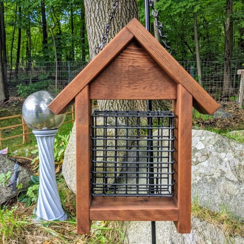 Hanging Cedar Bird Suet Feeder With Perch and Chain Hanger Etsy