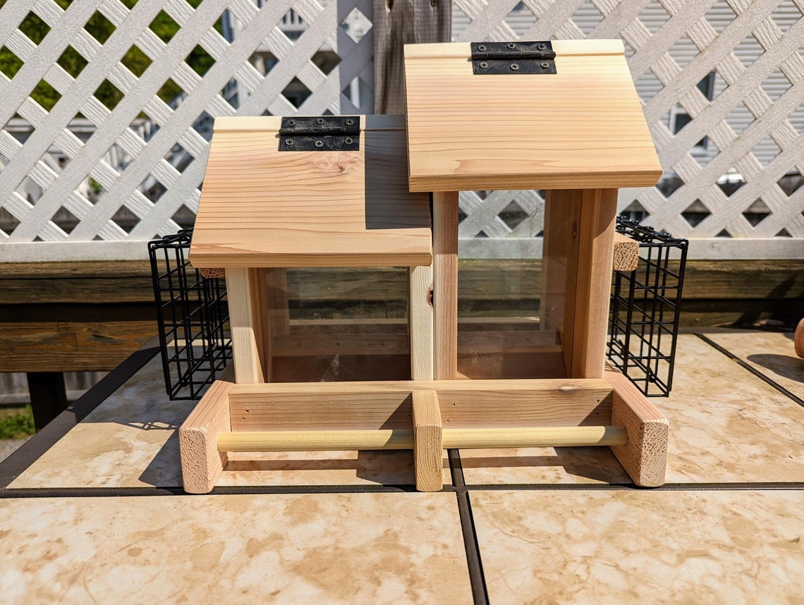 Cedar Bird Seed Feeder 2 Seed Hoppers WITH 2 Suet Cages Etsy