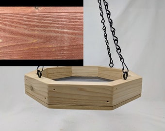 Hanging Feeder - Wooden Bird Seed Feeder with Chain Hanger - Large Octagon - Great Family Gift - Handmade in the USA