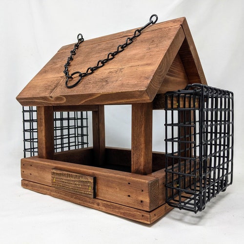 Hanging Feeder Wooden Bird Seed Feeder With Chain Hanger Etsy