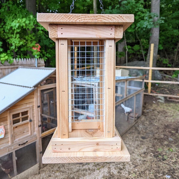 Wooden Squirrel Chipmunk Hanging Feeder - Great for peanuts - Fun Family Gift - Handmade in the USA