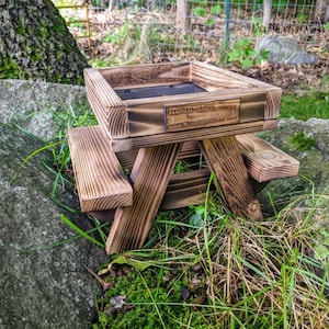 Ground Feeder - Wooden Bird Seed Feeder Picnic Table - Small - Chicken Chicknic Table - Great Family Gift - Handmade in the USA
