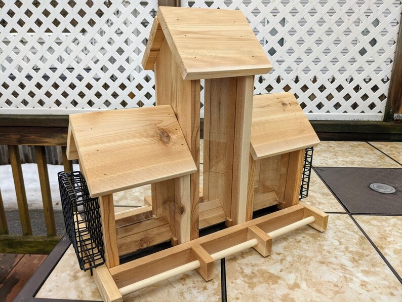 Cedar Bird Seed Feeder With 3 Seed Hoppers and Suet Cages Etsy