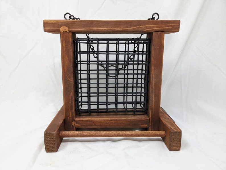 Hanging Cedar Bird Suet Feeder With Perch and Chain Hanger Etsy