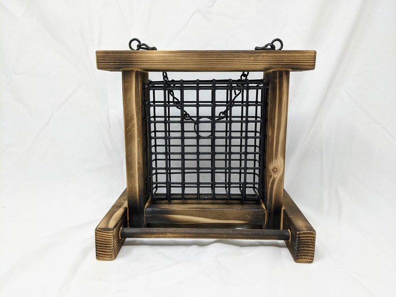 Hanging Cedar Bird Suet Feeder With Perch and Chain Hanger Etsy