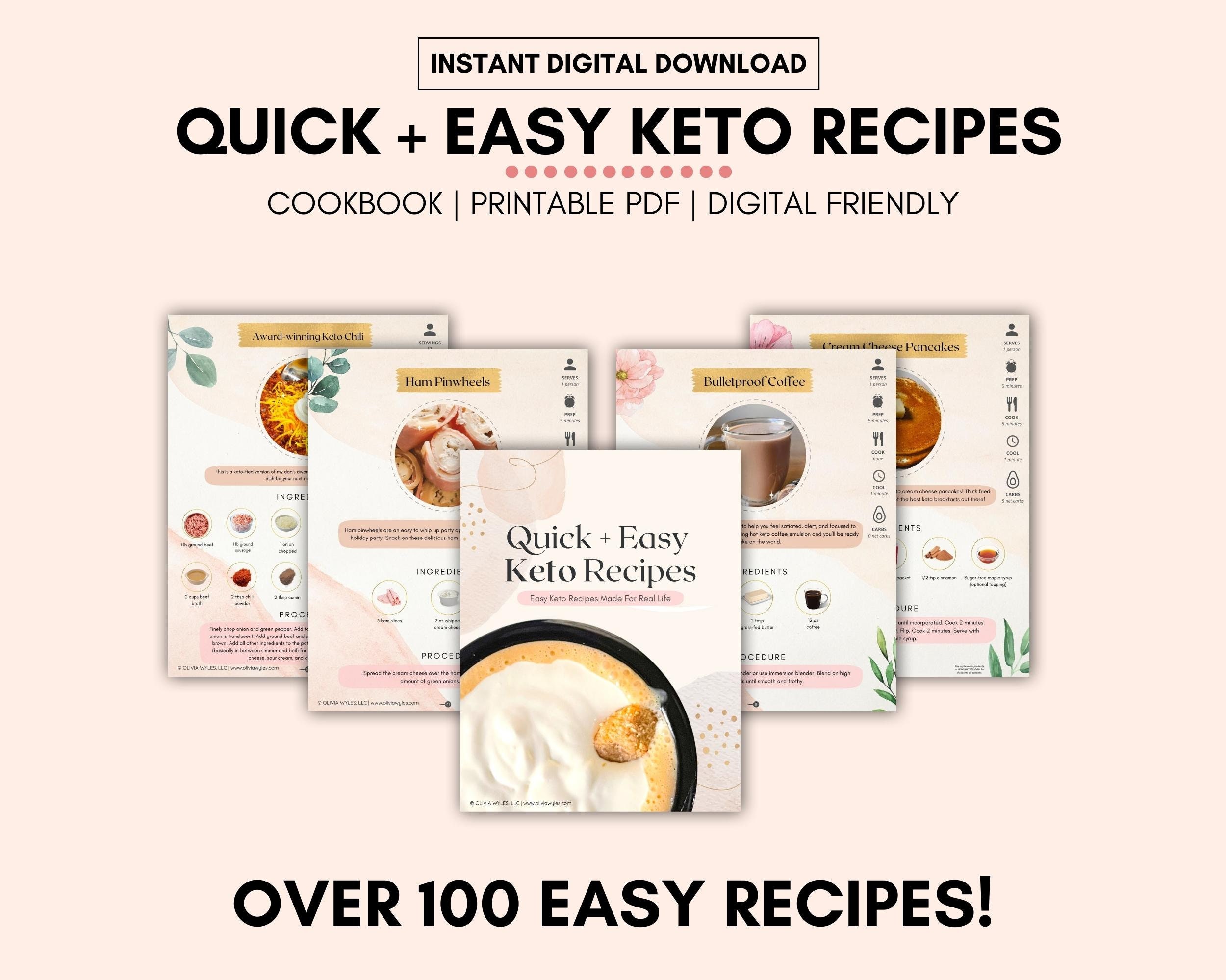 Quick & Easy Keto Recipes Cookbook, Digital Recipe Book, Keto Diet, Ebook PDF, Low Carb Recipes