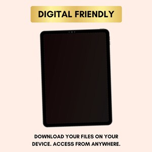 May include: A black tablet computer with a blank screen. The text "DOWNLOAD YOUR FILES ON YOUR DEVICE. ACCESS FROM ANYWHERE." is displayed below the tablet.