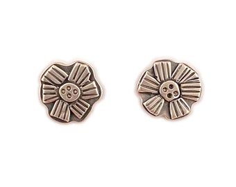 Flower Earrings, Handmade with Silver Posts, Hand-Stamped Silver Design, StudioArtist Made