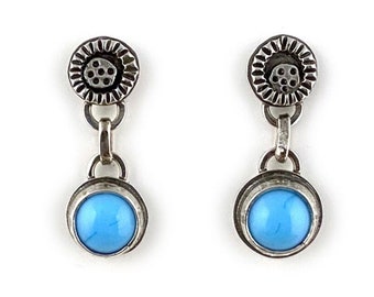 Handmade Turquoise Post Earrings, Sterling Silver Settings