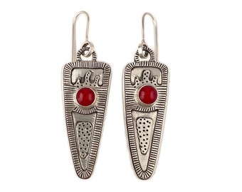 Red Dangle Earrings, Handmade Sterling Silver Lightweight Statement Jewelry with Custom Red Glass Stones, French Hooks