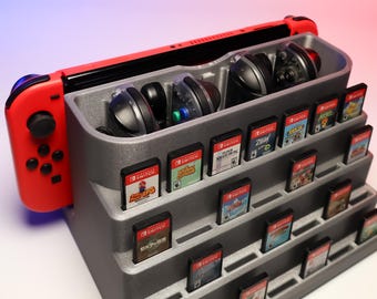 Nintendo Switch Dock XL Organizer – Space for 28 games, 4 Joy-Cons & 6 bumpers | Non-slip, well-designed