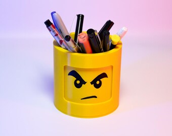 Portalápices con cabezal LEGO giratorio impreso en 3D - Organizador creativo para la oficina, la habitación de los niños y los fans de LEGO - Regalo original