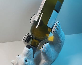 Wine bottle holder polar bear – funny & stylish 3D printed bottle holder made of PLA, non-slip + unique – perfect gift