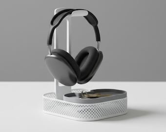 Headphone stand with storage – Minimalist 3-in-1 design with tray for keys & accessories | 3D printed