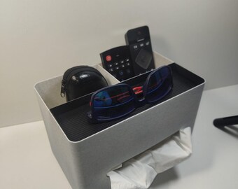 Living room organizer with tissue compartment – storage box for remote control, glasses & accessories, modern + practical