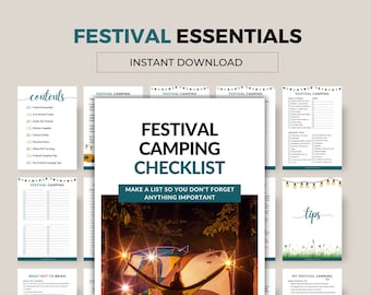 Festival Camping Checklist, Camping Essentials Checklist and Tips, Music Festival List, Checklist for Camping. Download Instantly PDF.
