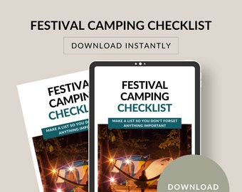 Festival Camping Checklist, Camping Essentials Checklist and Tips, Music Festival List, Checklist for Camping. Download Instantly PDF.