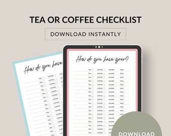 How do you like your Tea or Coffee printable. Pour the perfect Cuppa for your guests. Impress your guests. Download instantly. PDF format.