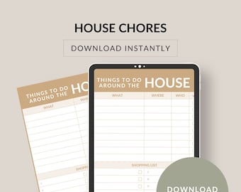 Things to do around the House. To-Do Checklist for the home. What and where tasks needs to be done, Who will do it. Shopping List. Download.