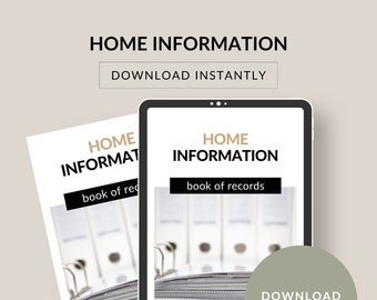 Home Information Book of Records | 74 Pages. Track home maintenance, household planner, design planner and record keeper. Download instantly