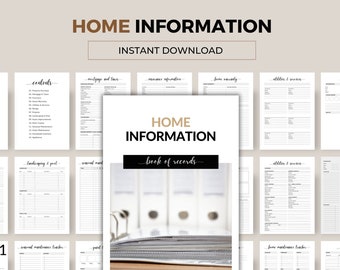 Home Information Book of Records | 74 Pages. Track home maintenance, household planner, design planner and record keeper. Download instantly