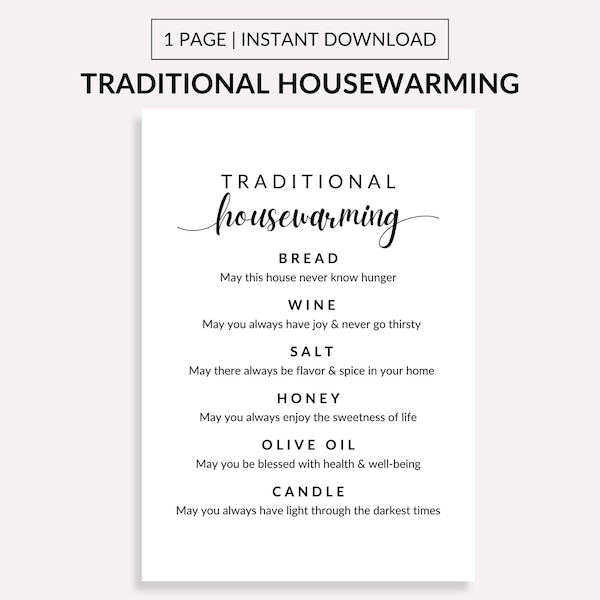 Traditional Housewarming printable to help create a gift basket for new home owners. Print the list, gather items and make a welcome basket.