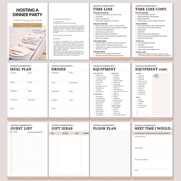 Hosting a Dinner Party Checklist, Event Planner, Housewarming Party, Party Planner, Meal and Drinks Planning, Equipment Checklist, Download.