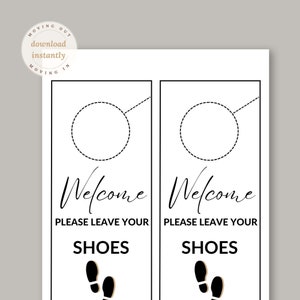 Türhänger. Ihre Schuhe bitte vor dem Türschild abstellen. Eine subtile Art, die Gäste zu bitten, ihre Schuhe auszuziehen. Herunterladen, ausdrucken, ausschneiden, aufhängen | PDF-Datei