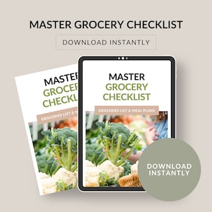 Master-Einkaufsliste und wöchentliche Essensplaner. Vorratskammer, Küche und Haushalt Heftklammern Checkliste. Bewegen Sie sich mit weniger Stress. PDF sofort herunterladen