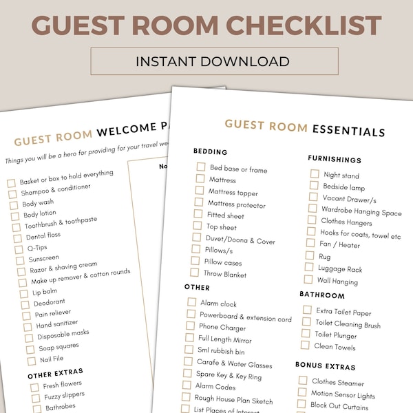 Guest Room Checklist Bundle, Prepare your home for visitors, Overnight Guests, Instant Download