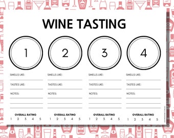 Tapetes para degustação de vinhos para até 8 vinhos. Degustação virtual de vinhos, Organização de uma festa de degustação de vinhos, Planejador de festas, Download instantâneo, Impressão | Formato PDF