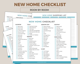 New Home Essentials Checklist. A room by room list of household items of things you need for your new home. Available to download instantly.