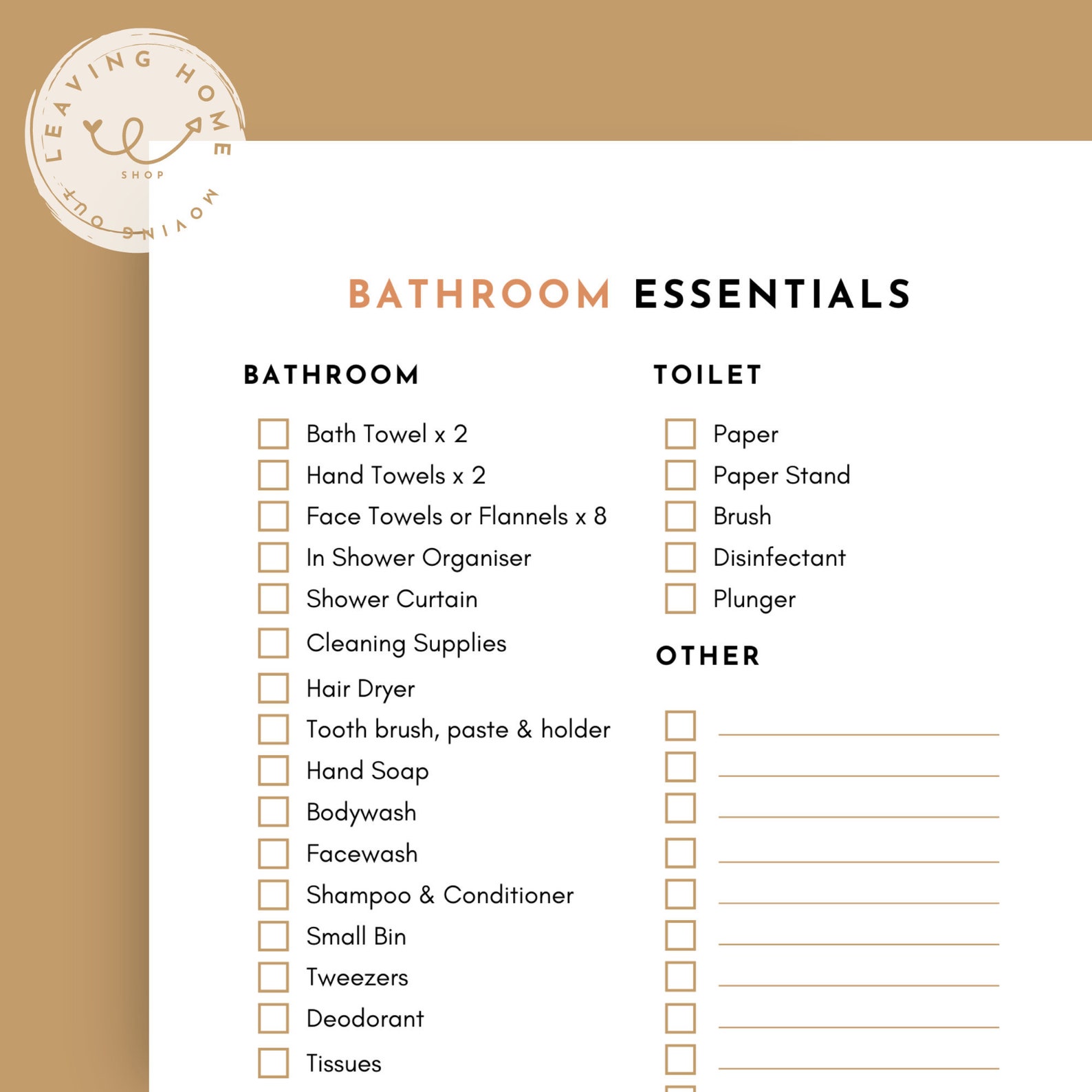 A4 Bathroom Essentials Printable Checklist Leaving Home Etsy
