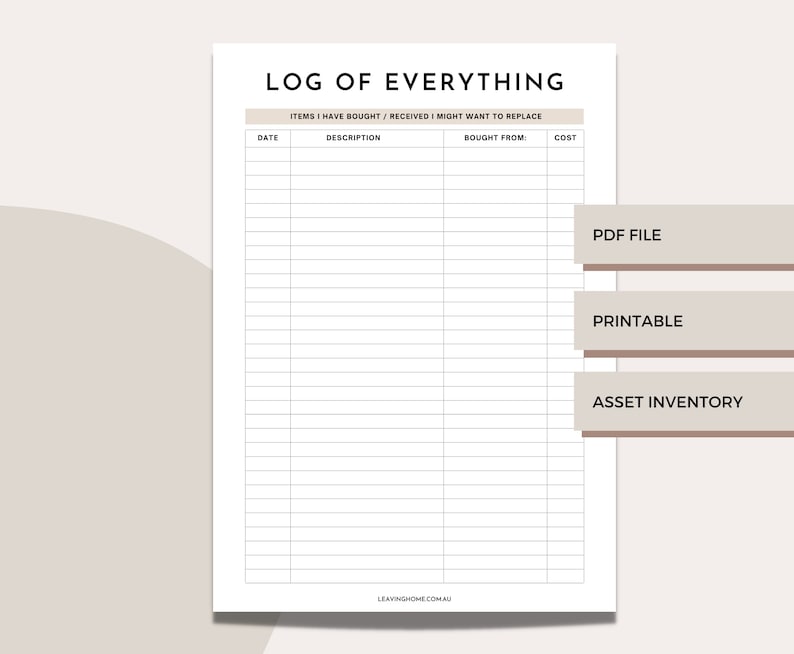 Home Inventory Printable: Log of Everything (PDF Download) - Etsy