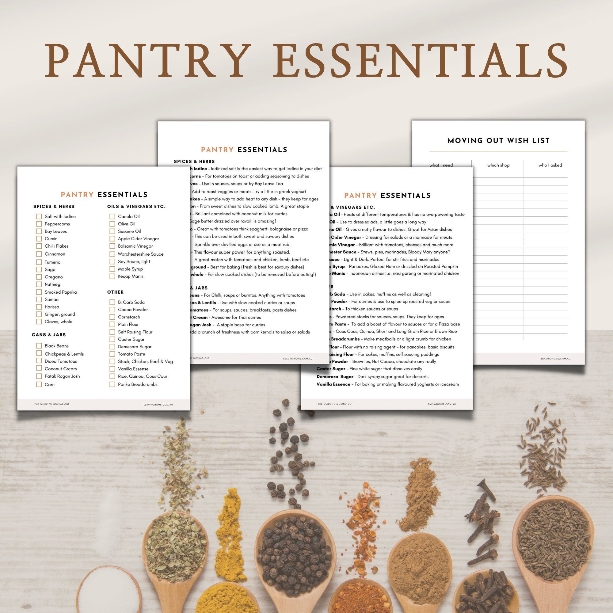 Pantry Essentials Printable Checklist Leaving Home Moving Etsy Australia