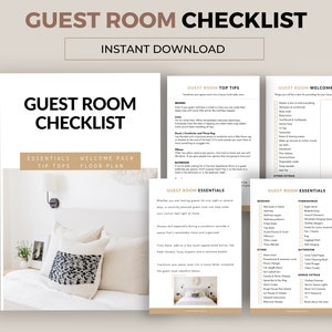 Gästezimmer Checkliste, Bereiten Sie Ihr Zuhause für Besucher vor, Übernachtungsgäste, Schlafzimmerliste, Air BnB. Sofort herunterladen | PDF-Datei.