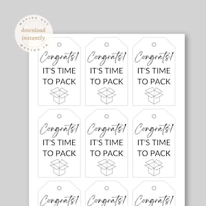 Congratulazioni! È ora di impacchettare l'etichetta. Aggiungi un'etichetta al tuo regalo di congratulazioni. Scarica, stampa e attacca con un nastro. Scarica, stampa e taglia