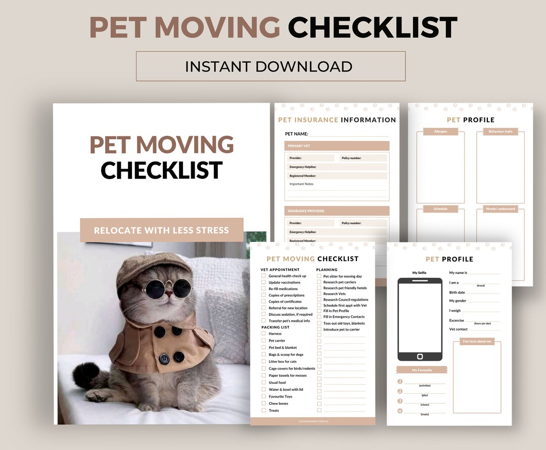 Pet Moving Checklist, Pet Profile, Moving With Pets Checklist